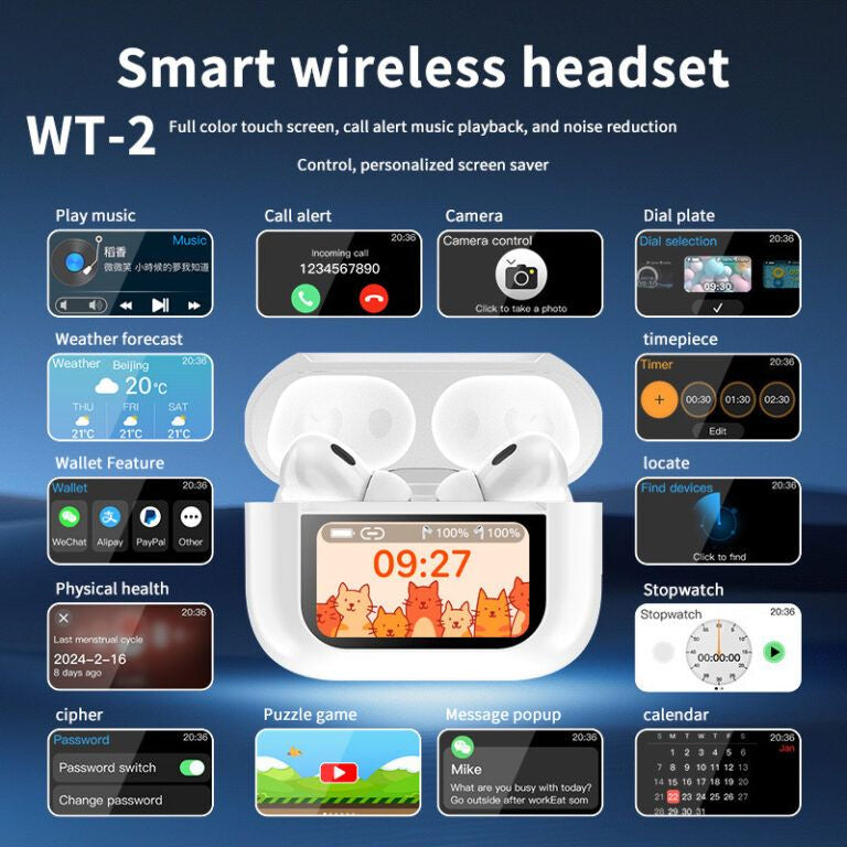 A9 Pro Touch Screen AirPods – ANC Wireless Earbuds With Bluetooth 5.0, LCD Display